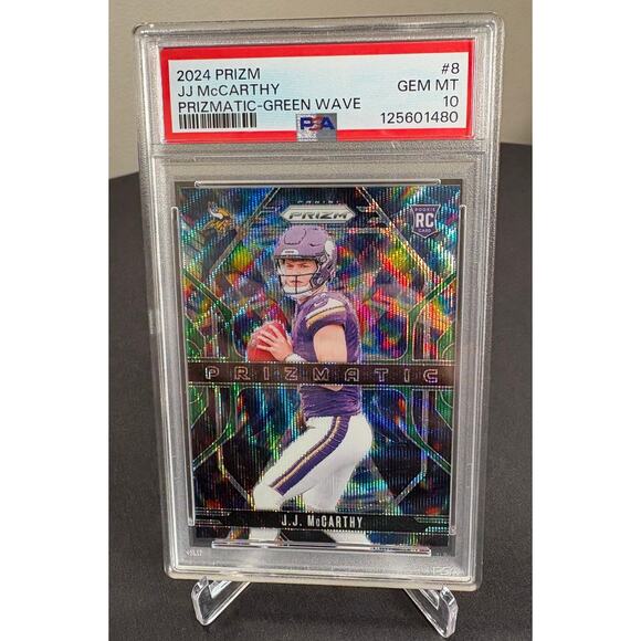 2024 PANINI PRIZM PRIZMATIC GREEN WAVE #8 JJ MCCARTHY ROOKIE RC PSA 10 - Picture 1 of 6